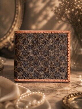 Vintage Celine Macadam Triomphe Canvas Bi Fold Wallet Brown Tan w/ Entrupy COA
